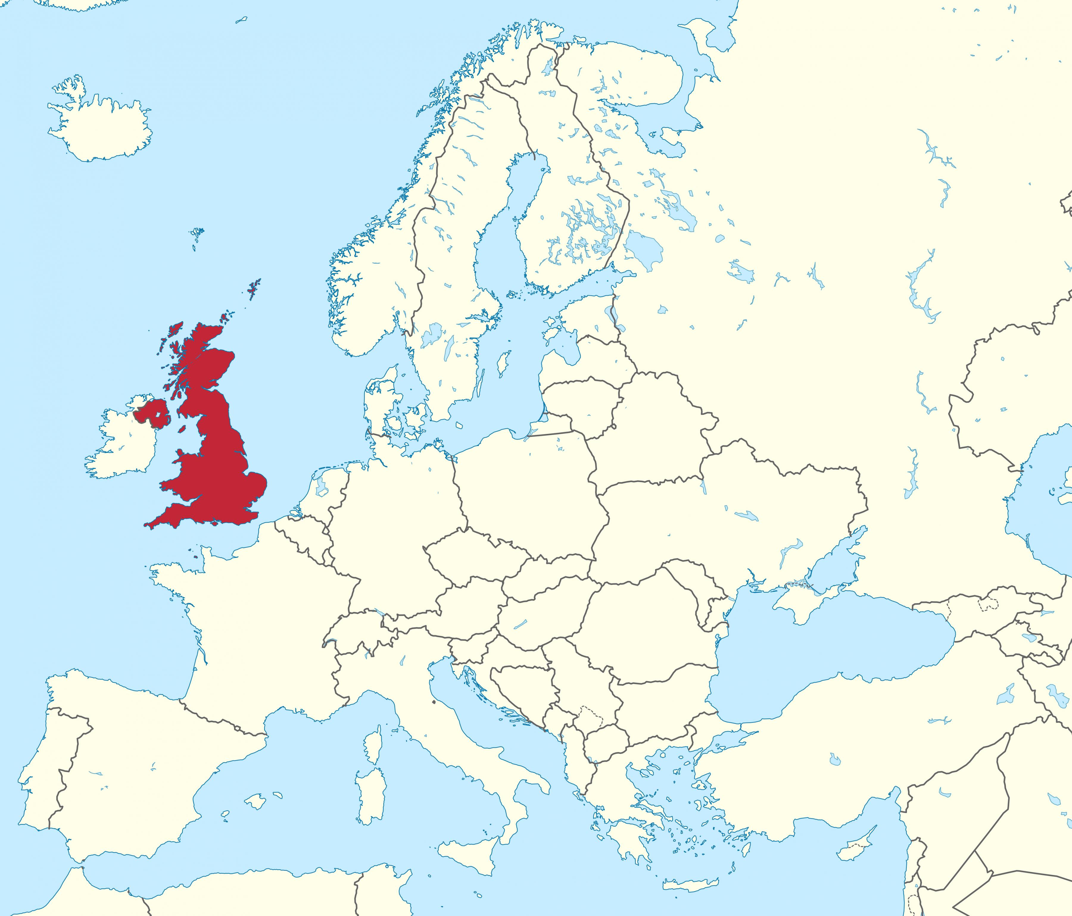 Le Royaume-Uni (UK) sur la carte du monde : pays environnants et situation  sur la carte de lEurope