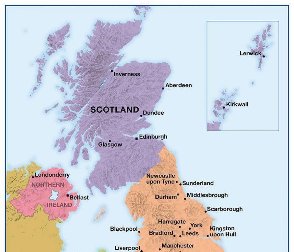 Carte du nord du Royaume-Uni (UK)
