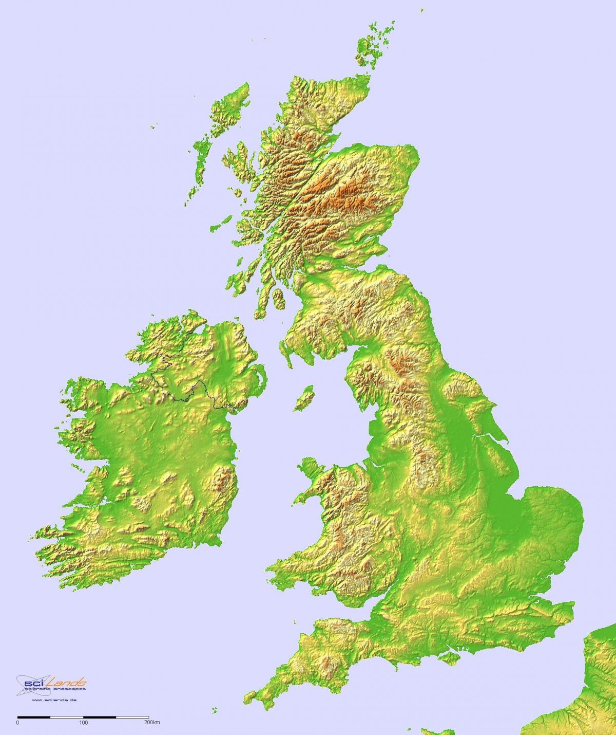 Royaume-Uni (UK) carte d'altitude
