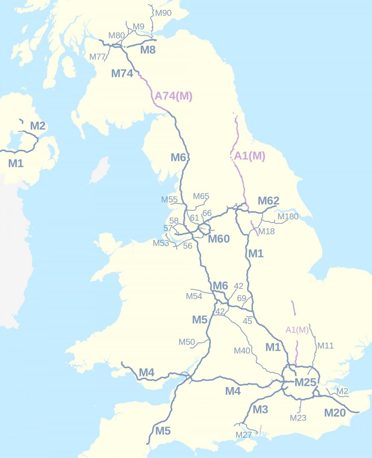 Carte des autoroutes du Royaume-Uni (UK)