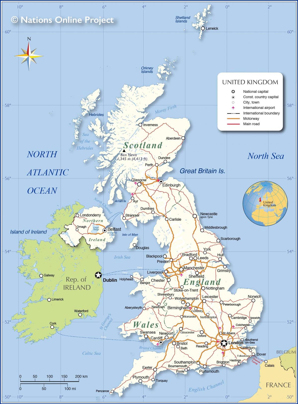 Carte du pays Royaume-Uni (UK)