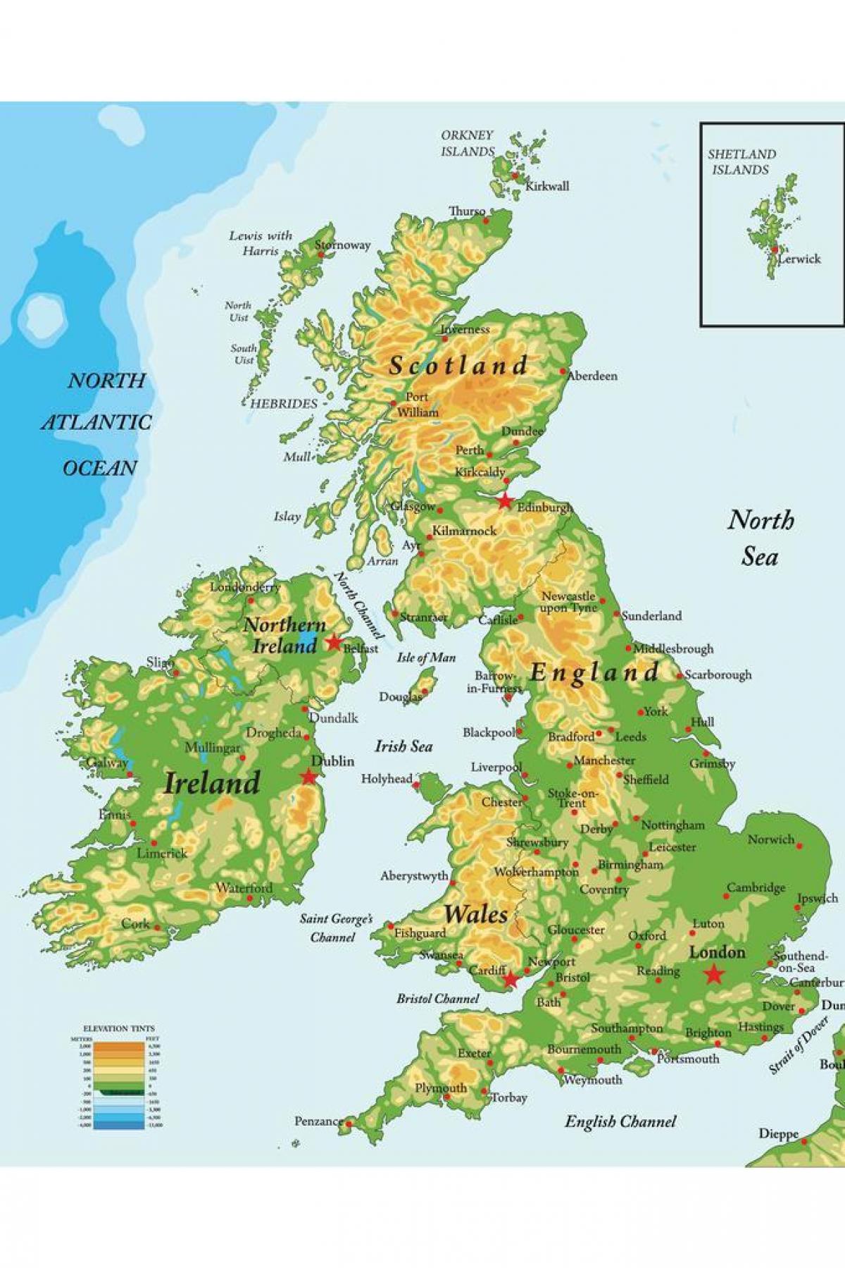 Montagnes de United Kingdom (UK) map