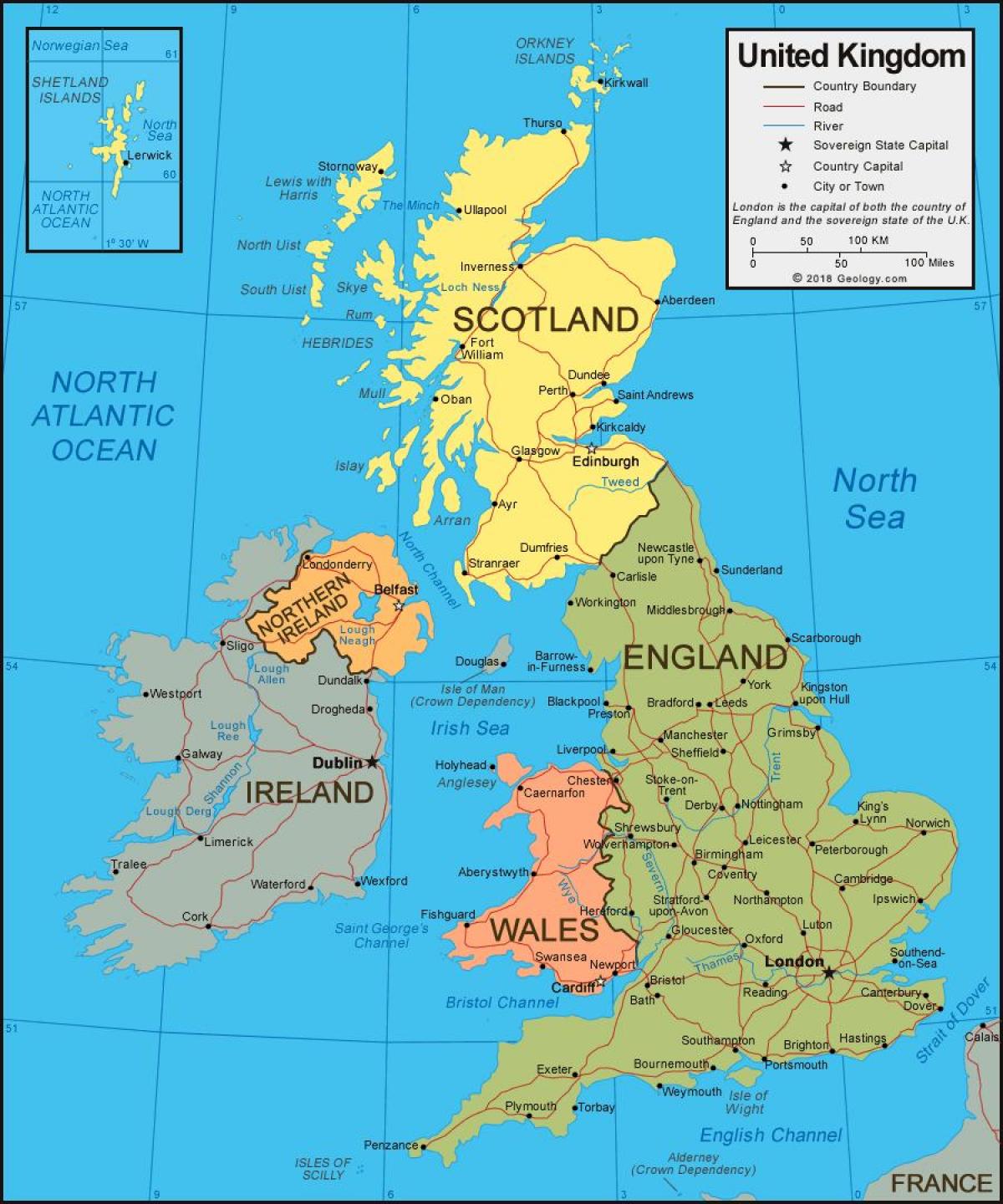 Le Royaume-Uni (UK) sur une carte
