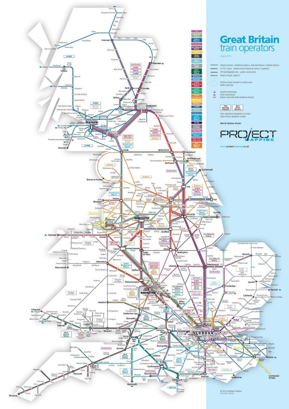 Carte des lignes ferroviaires du Royaume-Uni (UK)