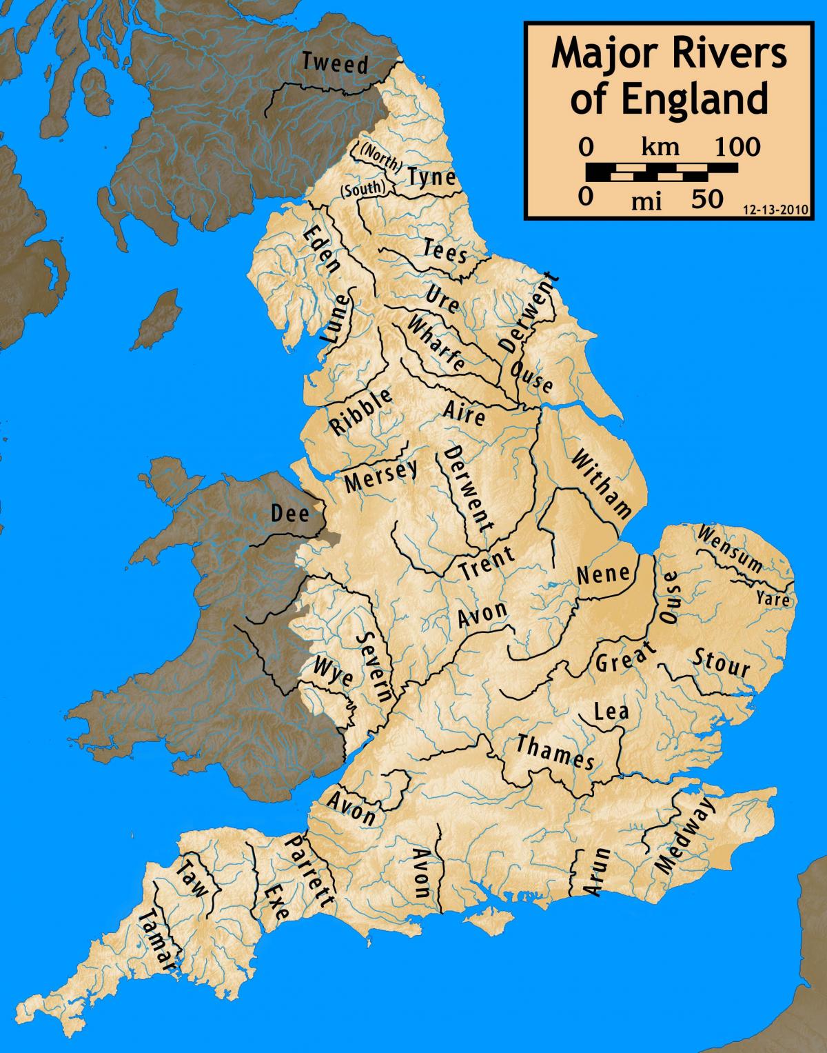 Rivières au Royaume-Uni (UK) (carte)