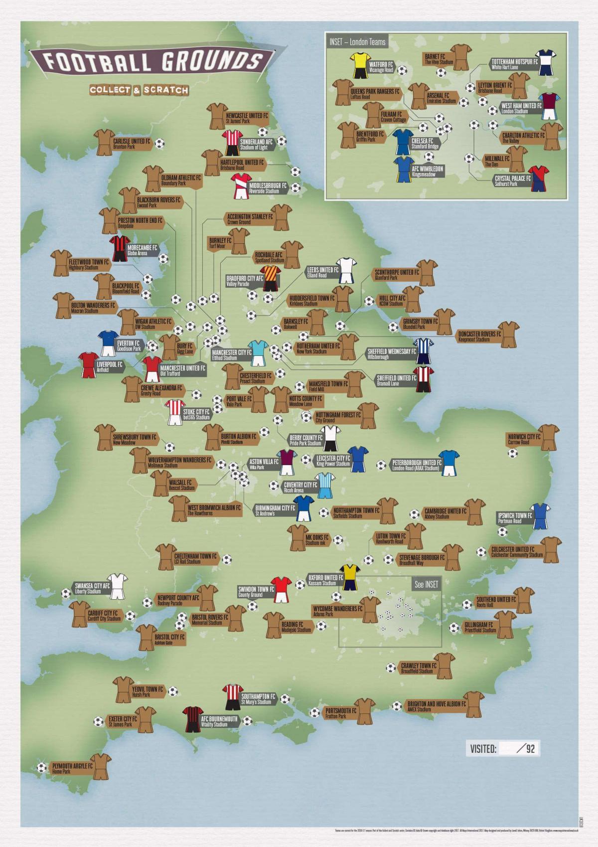 carte des stades du Royaume-Uni (UK)