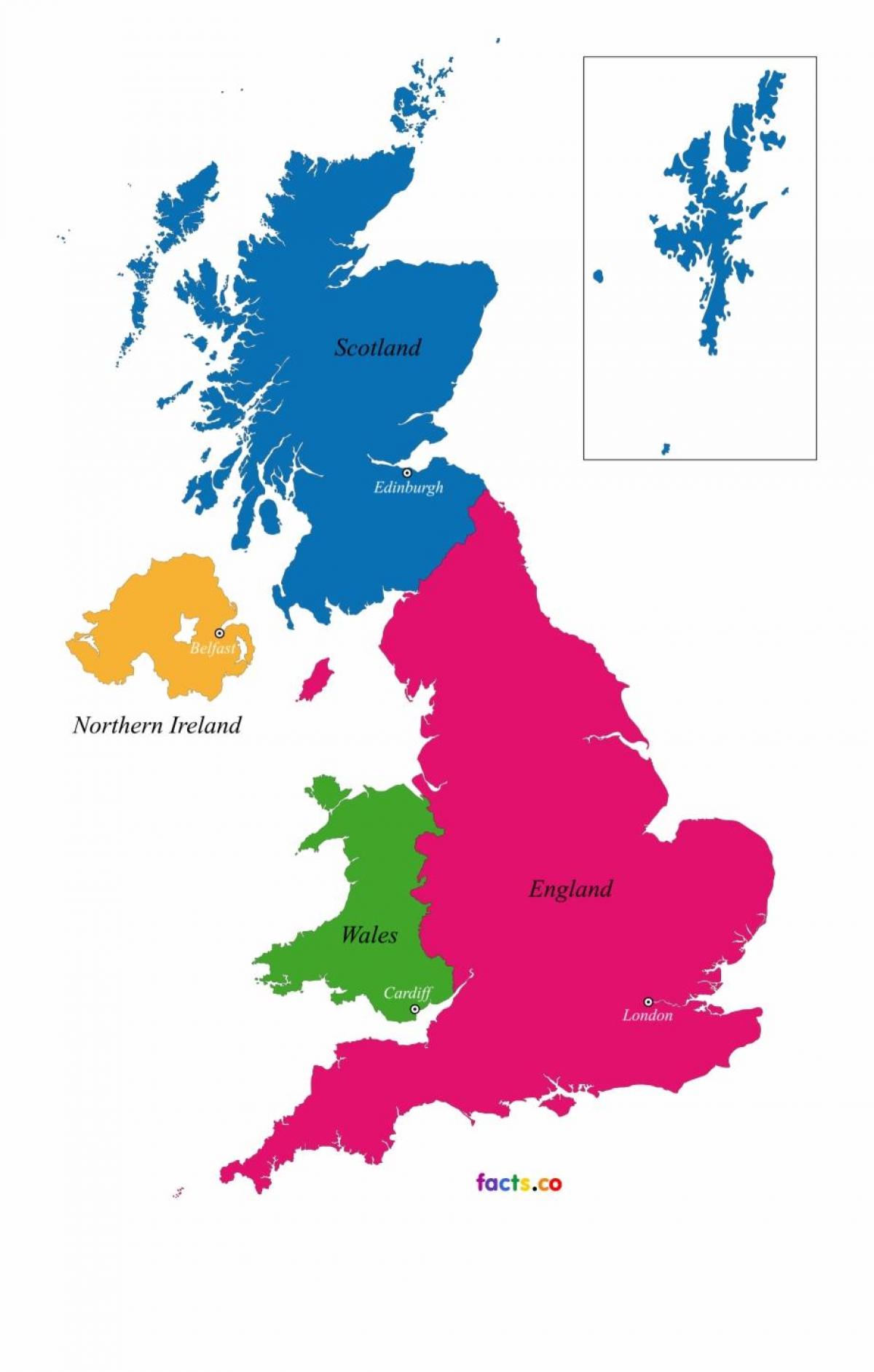 Carte des états du Royaume-Uni (UK)